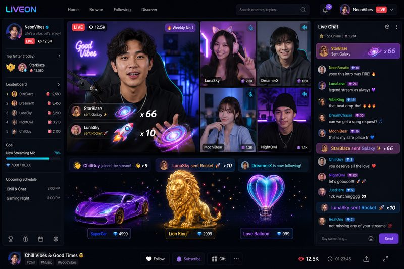 福利导航实时直播互动界面,创作者与粉丝零距离实时交流